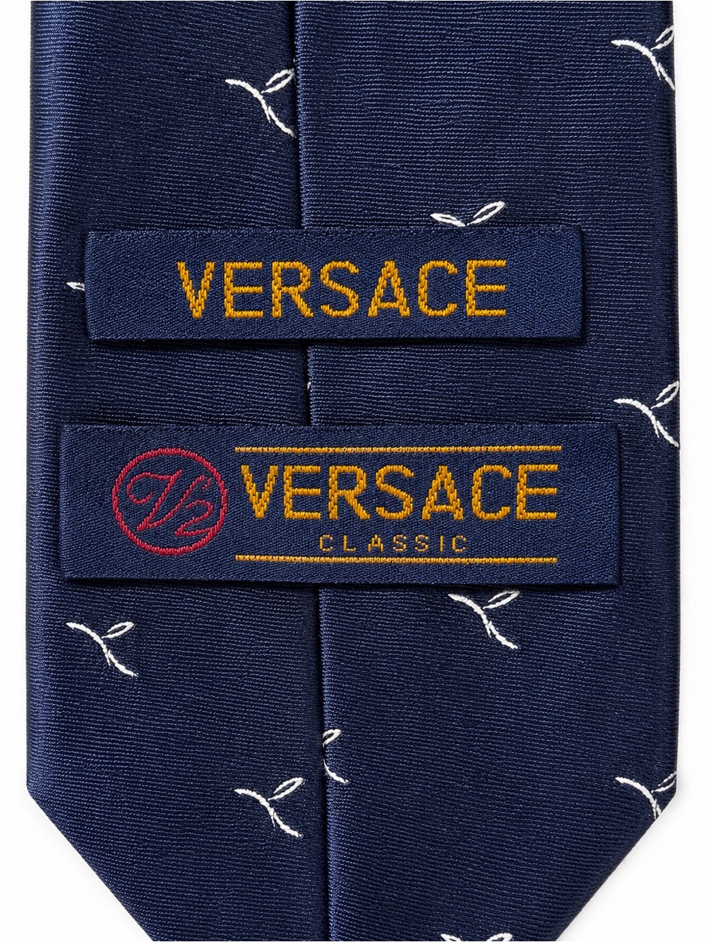 Versace Navy Blue Silk Tie with Small White Motif